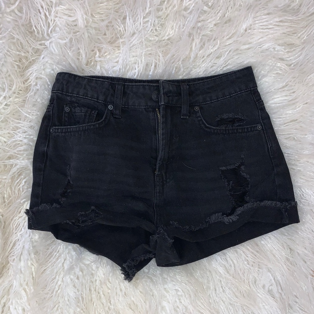Black Ripped Jean Shorts